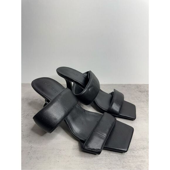 Open Edit Sandals Size 5.5 Qarly Heeled Black Open Square Toe Slip On Heels - Picture 3 of 8